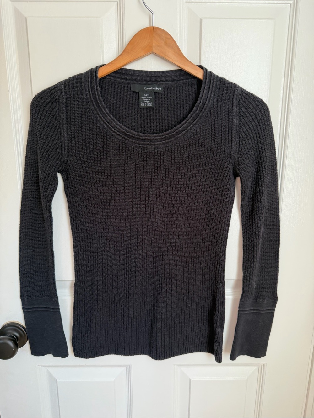 🍂 5/$25 Calvin Klein Black Ribbed Thermal Scoop-Neck - Top Distressed Style